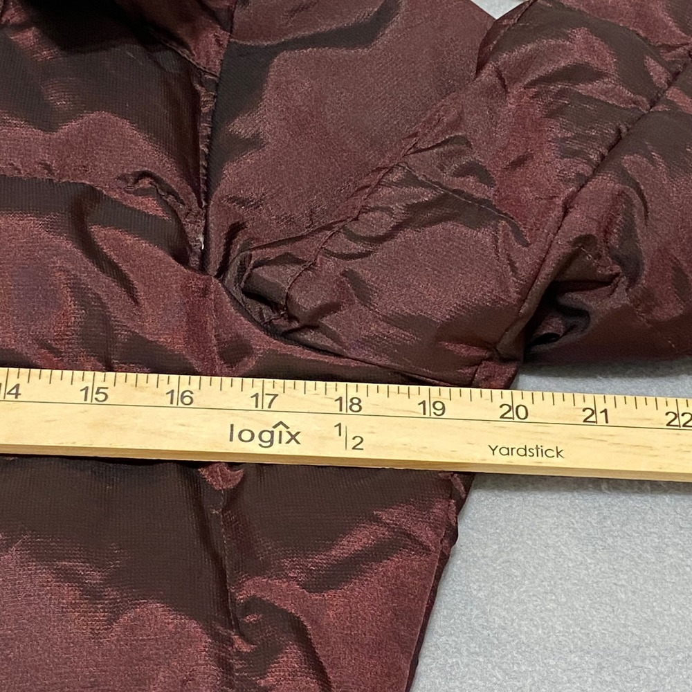 Eddie Bauer Womens Small Burgundy Down Puffer Parka Faux Fur Trim Hood Jacket - Picture 4 of 15